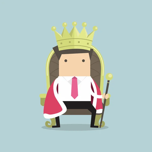 Geschäftsmann sitzt mit Krone wie ein König auf dem Thron — Stockvektor