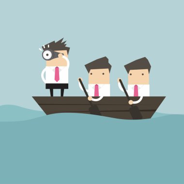 Kürek tekne iki rowers bir Kaptan Yöneticisi patron lider işadamları.