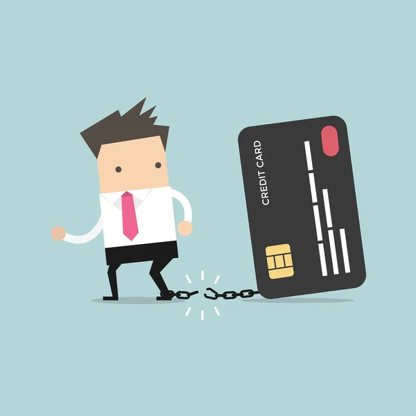 Επιχειρηματίας ξεφεύγει από την αλυσίδα με πιστωτικές κάρτες της Τράπεζας. Διάνυσμα — Διανυσματικό Αρχείο