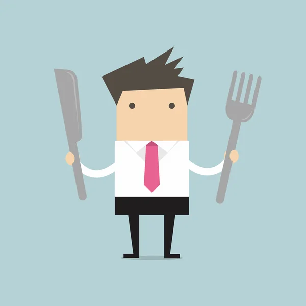Affärsman med gaffel och kniv vektor — Stock vektor