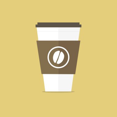 Sarı arka plan üzerinde izole sıcak kahve fincanı.