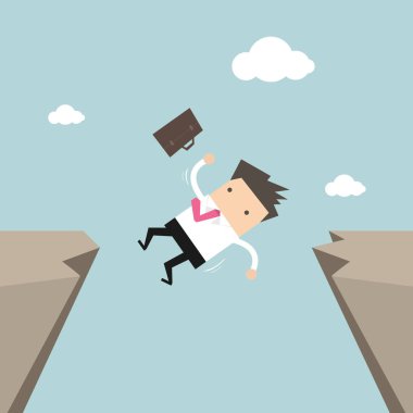 Uçurum boşluk düşen işadamı.