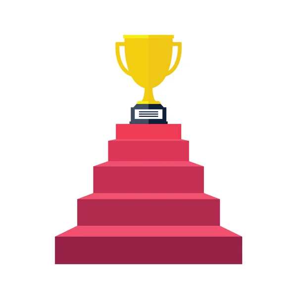 Escalera Paso Trofeo Éxito Ganar Estilo Plano — Archivo Imágenes Vectoriales