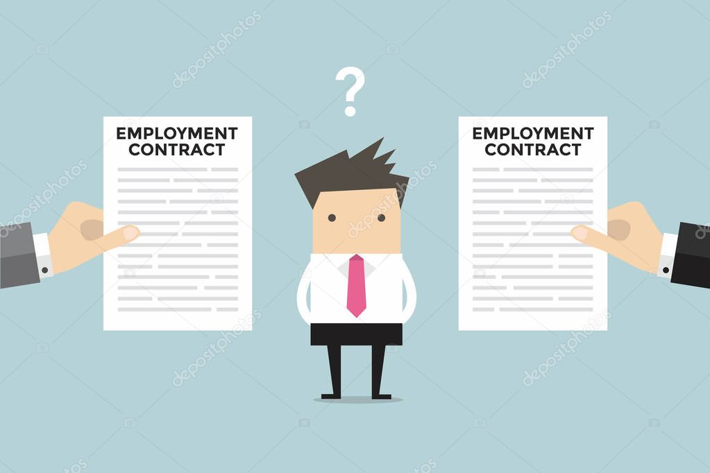 Businessman with two employment contract offer from two companies.
