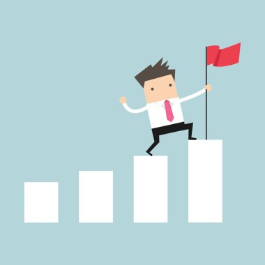 Bir bayrak üstüne grafik tutan işadamı.