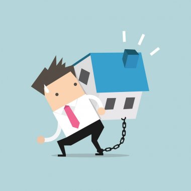 İş adamı evin borcunu zincirleme üzerinde ayak bileği taşırlar. Mali kavramı.