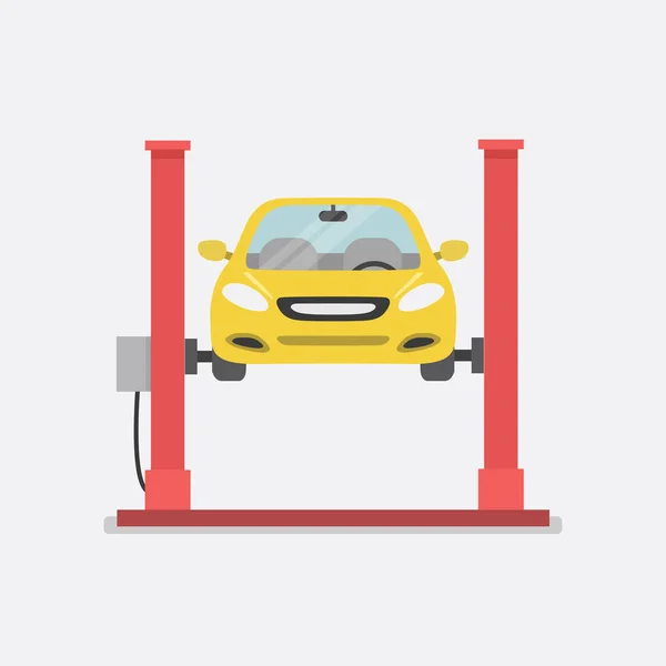 Réparation Automobile Voiture Soulevée Sur Ascenseur Automatique — Image vectorielle