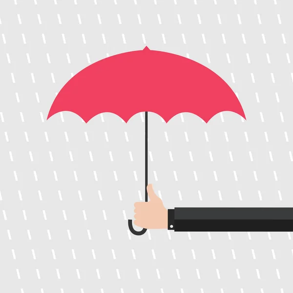 Mano Del Hombre Sosteniendo Paraguas Bajo Lluvia — Vector de stock