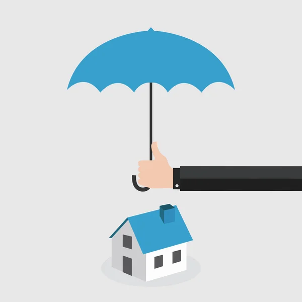 Mão Agente Segurando Guarda Chuva Sobre Casa — Vetor de Stock
