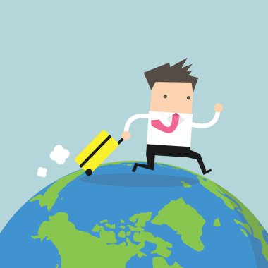 İşadamı dünya çapında yürüme çanta.