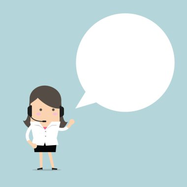 Balon metni ile kulaklık giyen işkadını.