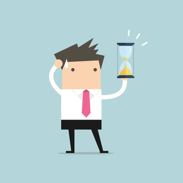 Businessman Holding Sandglass Hourglass Looking Realise Nearly Time Deadline — Stock Vector