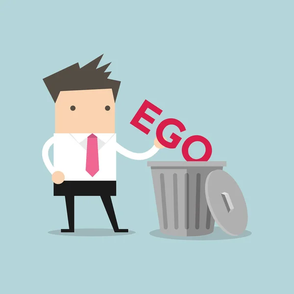 Biznesmen Wrzucać Swoje Ego Kosza — Wektor stockowy