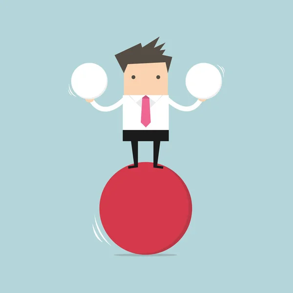 Businessman Balancing Red Ball Holding Two Spheres — Stock Vector