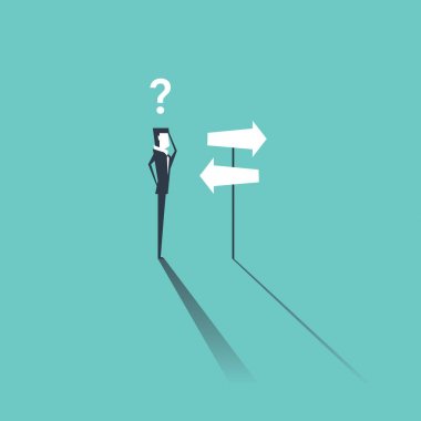 İşadamı, sola veya sağa gitmek nerede bilmiyorum. İş kavramı.