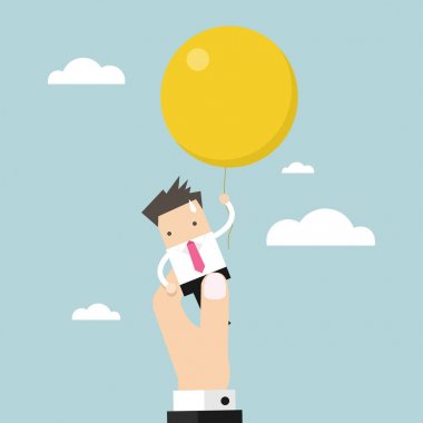 Balon ama işadamı büyük eller tarafından engel ile uçup işadamı.