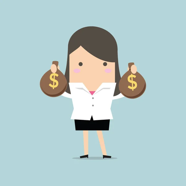 Dolar Işareti Olan Bir Para Çantası Holding Kadını — Stok Vektör