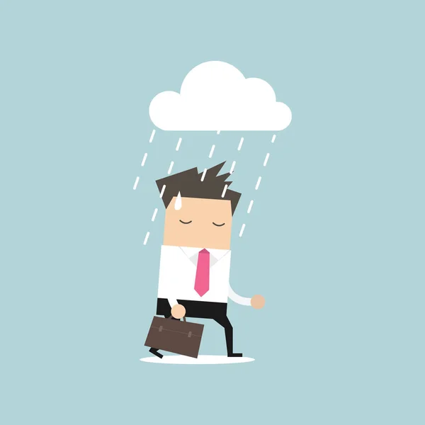 Depressed Businessman Walking Rain — Stock Vector