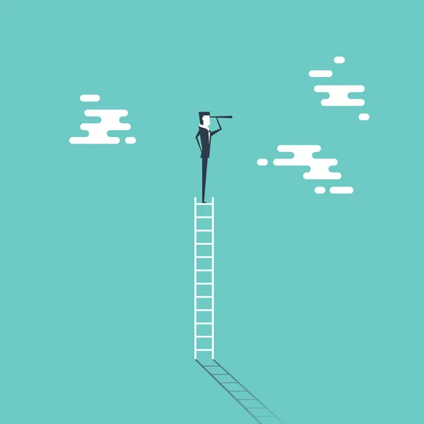 Businessman Gets Better View Ladder — Stock Vector
