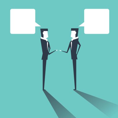 İki iş adam konuşuyor. Kabarcıklar ile konuşma / bulutlar.