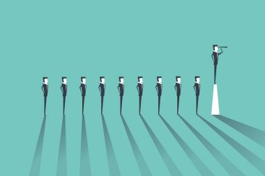 Sütun üzerinde duran işadamı ile iş liderlik kavramı. Yöneticisi, yönetici pozisyonu.