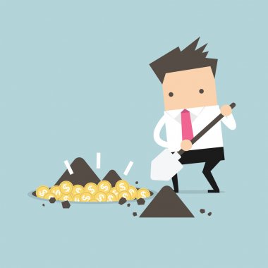 Hazine para bulmak için bir zemin kazma iş adamı.