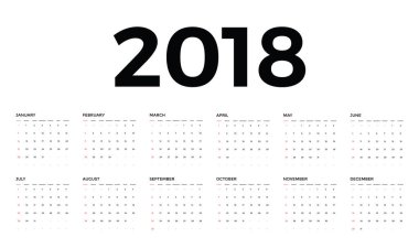 Vektör daire takvim 2018. Pazar hafta başlıyor.