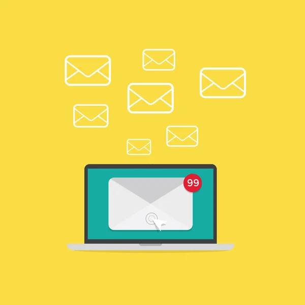 Laptop Com Envelope Mail Aberto Tela Marketing Mail Completo —  Vetores de Stock