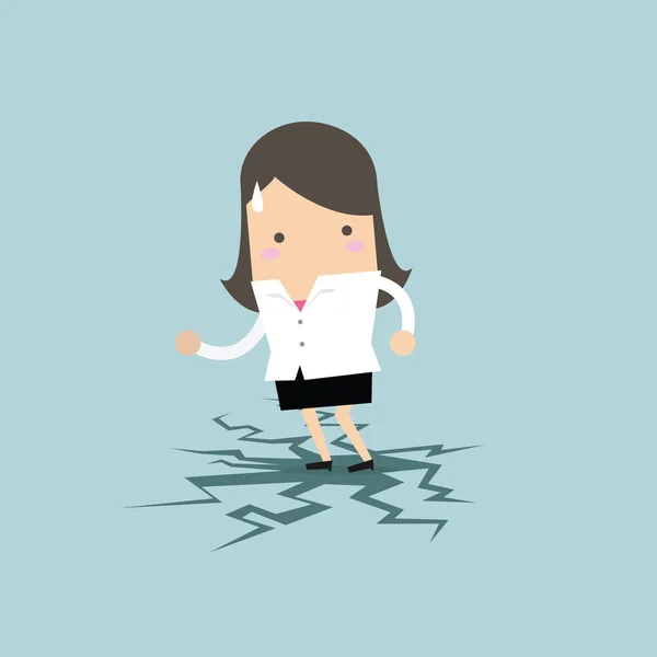 Businesswoman Standing Cracking Floor — Stock Vector