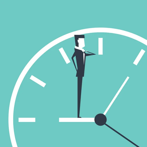 Businessman See Watch Standing Clock Time Management Concept Cartoon — Stock Vector