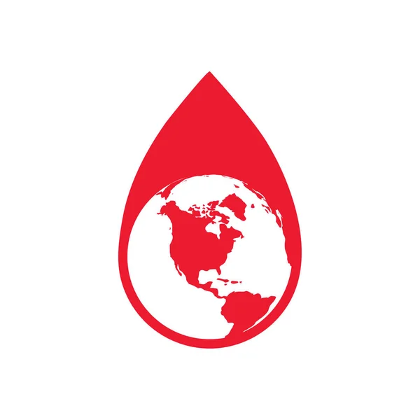 Goccia Sangue Rosso Con Icona Del Pianeta Terra — Vettoriale Stock