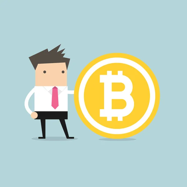Homme Affaires Avec Bitcoin — Image vectorielle