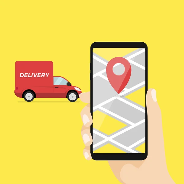 Handheld Mobiele Smartphone Met App Delivery Tracking — Stockvector