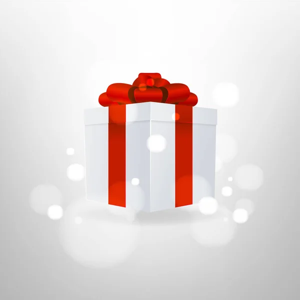 Weiße Geschenkschachtel Mit Rotem Band Und Schleife Auf Hintergrund — Stockvektor