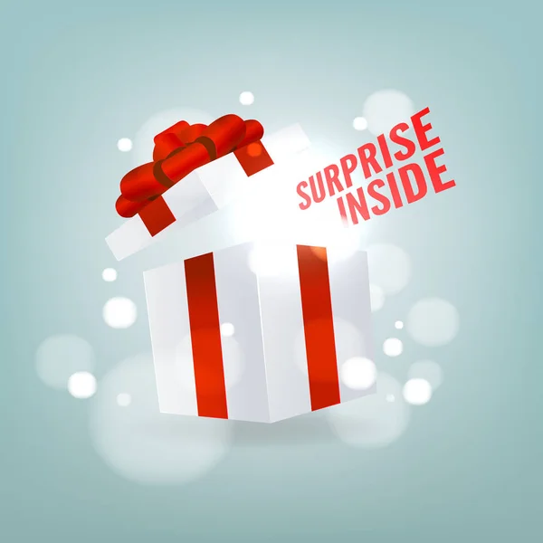 Surprise Open Gift Box Open White Gift Box Red Ribbon — Stock vektor