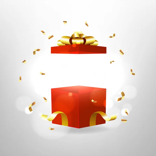 Caja Regalo Roja Abierta Con Lazo Rojo Cinta Oro Caja — Vector de stock