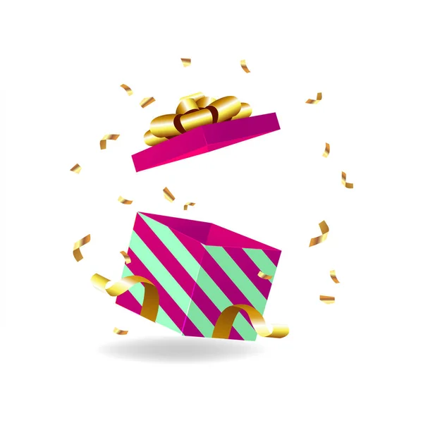 Boîte Cadeau Ouverte Avec Arc Doré Ruban — Image vectorielle