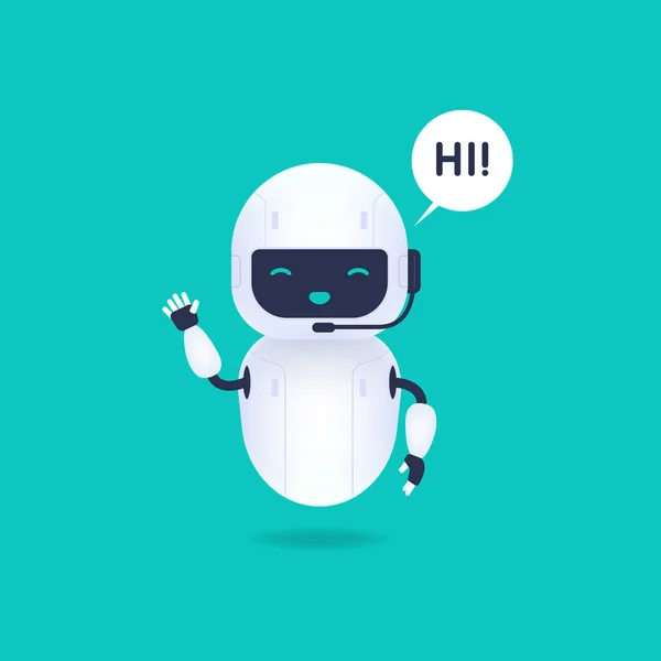 Blanco Amigable Robot Androide Decir Hola Lindo Sonriente Robot — Vector de stock