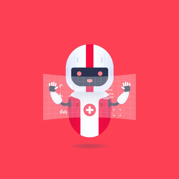 Médico Amigable Robot Androide Con Pantalla Interfaz Hud Lindo Sonriente — Vector de stock