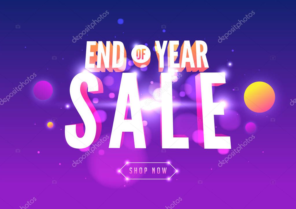 Online Shopping sale banner template design. End of year sale on futuristic space background.