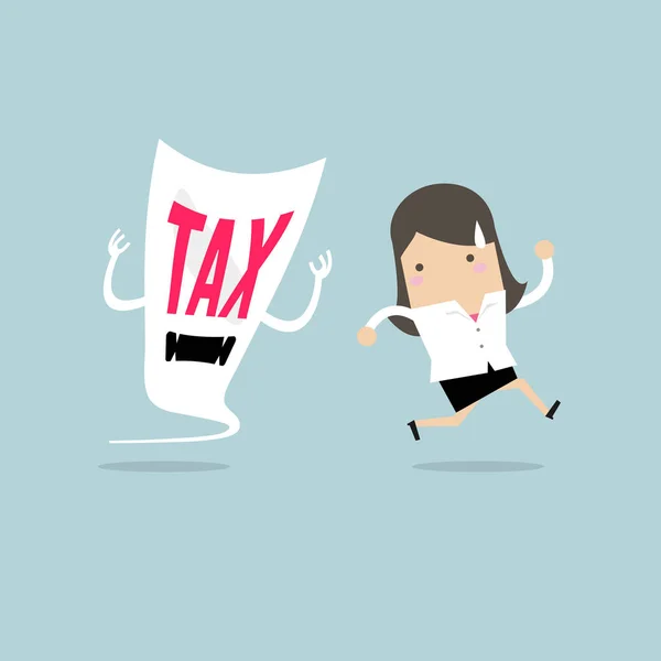 Businesswoman Run Away Tax Devil — Stock Vector