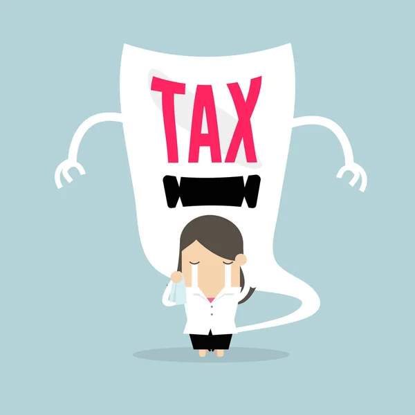 Businesswoman Cry Terrifying Tax Devil — 스톡 벡터