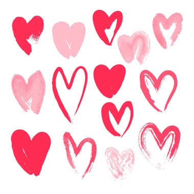 Fırçayla boyanmış kalpler. El çizimi kaligrafi kalbi beyaz arkaplanda izole.