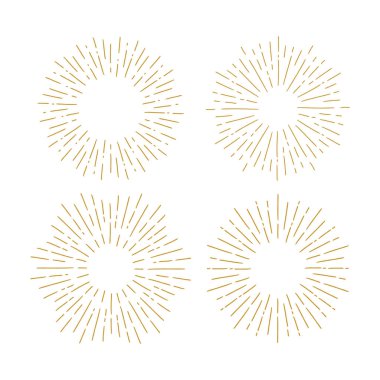 Farklı şekillerde Vintage sunbursts kümesi. Hipster el çizilmiş Retro patlama Rays tasarım elemanları.