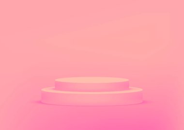 Fotokopi alanı olan ürün sergisi için boş podyum pembe arka plan. Showroom çekimi. Ürün tanıtımı için afiş arkaplanı.