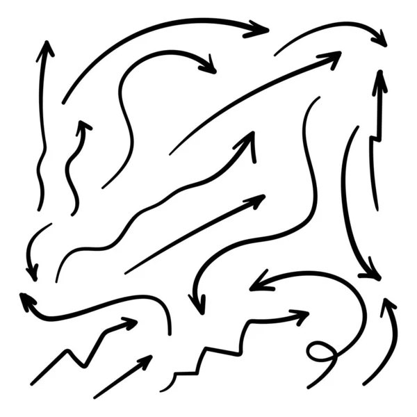 白地に孤立した手描き矢印のセット — ストックベクタ