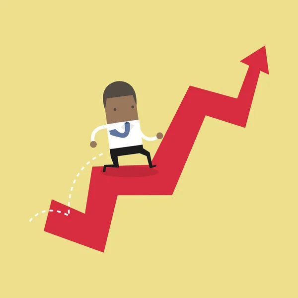 Empresário Africano Salta Sobre Gráfico Crescente —  Vetores de Stock