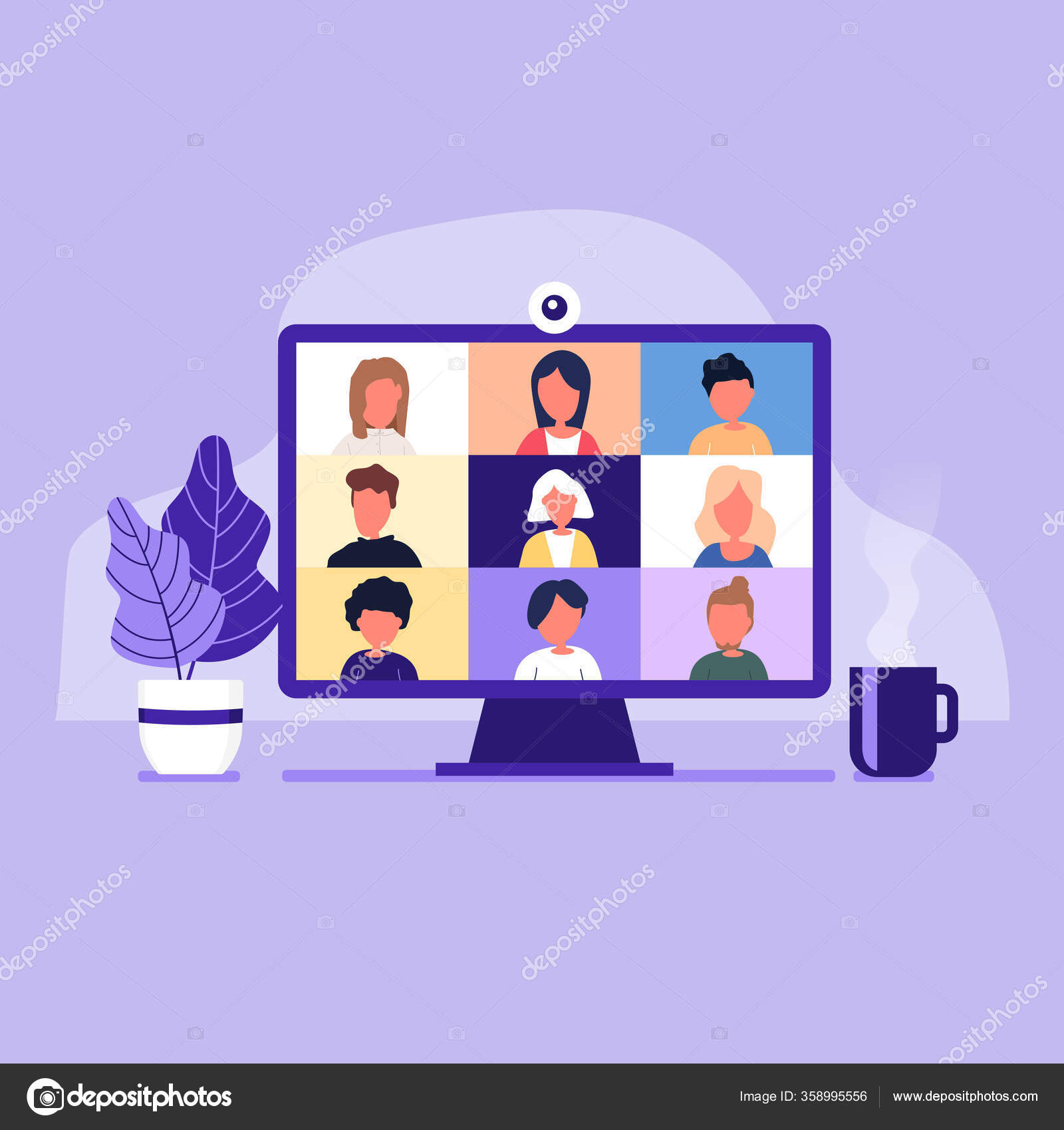 Colleagues Talk Each Other Computer Screen Conference Video Call