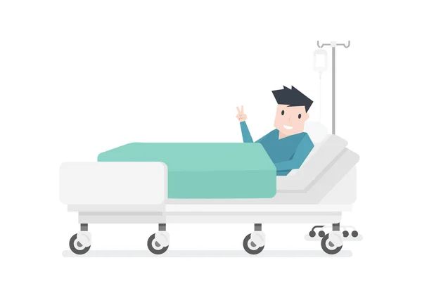 Άντρας Ασθενής Ξάπλωσε Στο Κρεβάτι Του Νοσοκομείου Σήκωσε Χέρια Του — Διανυσματικό Αρχείο