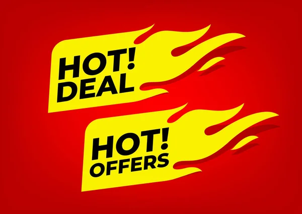 Hot Deal Und Hot Bietet Feueretiketten — Stockvektor